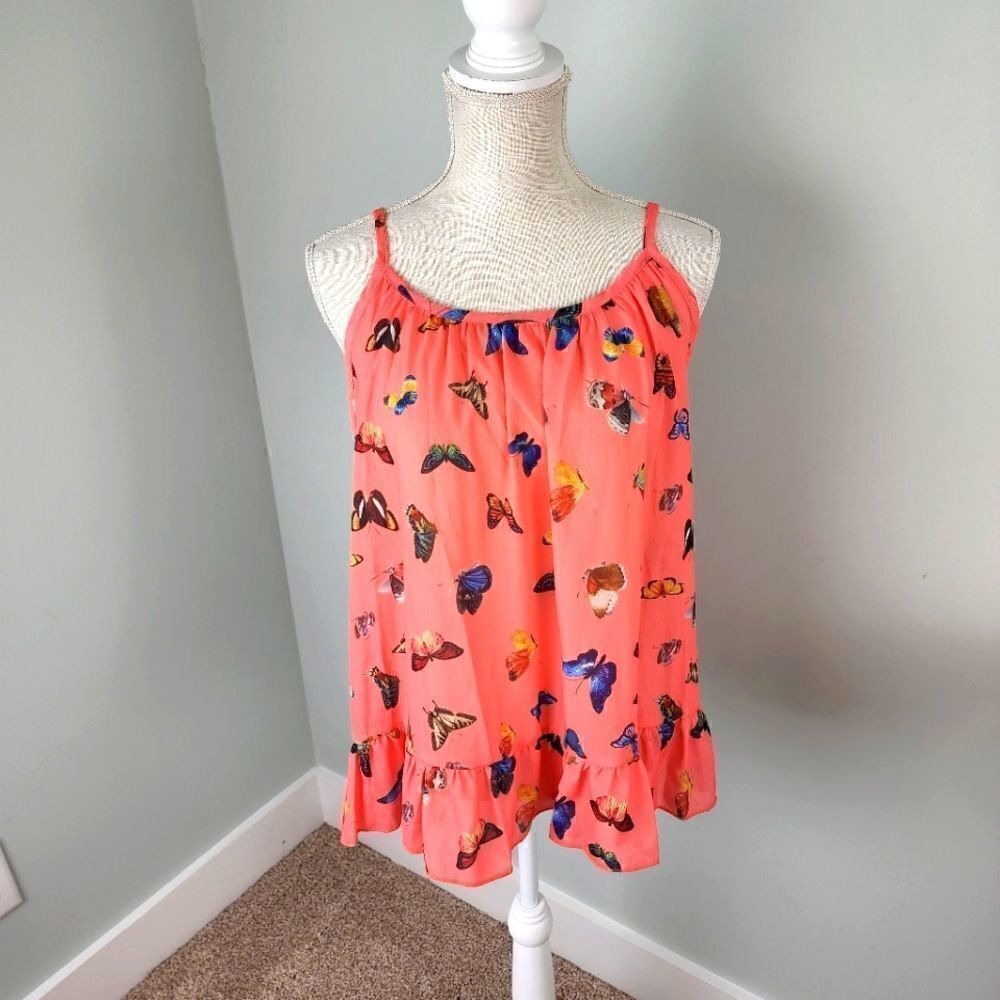 GOING OUT BOHO STYLE BUTTERFLY SLEEVELESS TOP SIZE XL CORAL COLOR - Picture 2 of 7